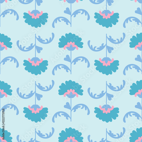 Beautiful pattern for textile fabrics. Blue and pink color fabric. photo