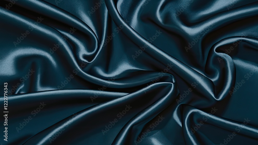 Luxurious deep teal satin fabric gracefully draped with soft folds and shiny texture creating an elegant and sophisticated appearance. Luxurious deep teal satin fabric gracefully draped with soft folds and shiny texture creating an elegant and sophisticated appearance.