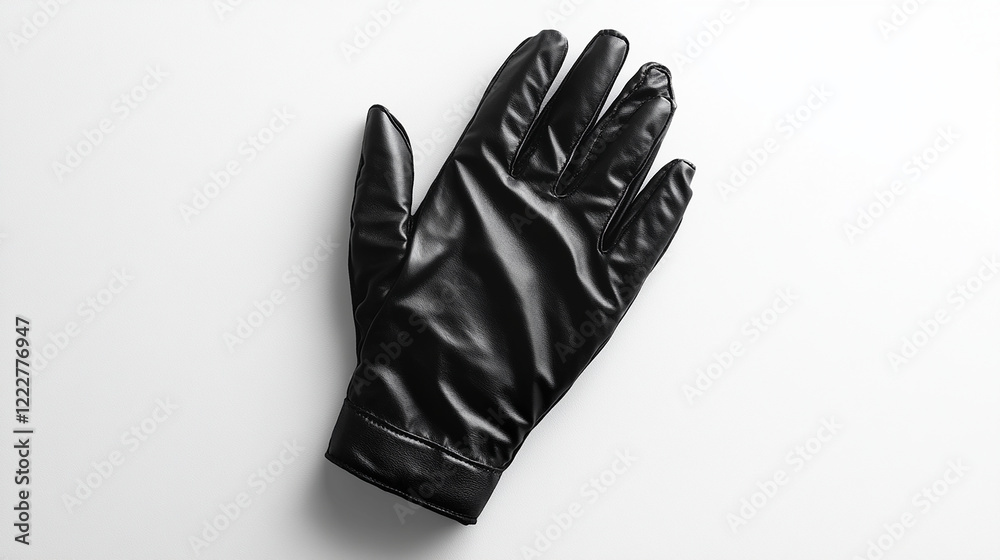 Single black glove with folded fingers on a white background Single black glove with folded fingers on a white background