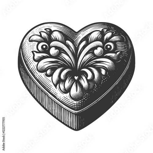 Heart-Shaped Chocolate Box engraving sketch vector