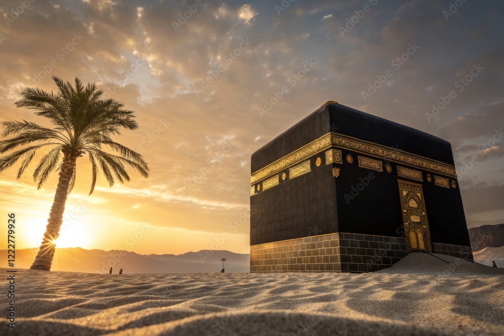 Majestic Kaaba Silhouette: Dawn's Embrace at the Sacred Mosque Majestic Kaaba Silhouette: Dawn's Embrace at the Sacred Mosque