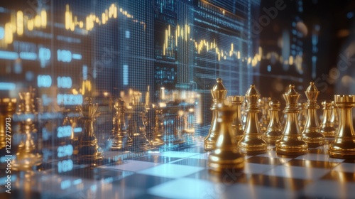 Wallpaper Mural Stock exchange and investing strategy concept with golden and silver chessmen and digital virtual screen with financial chart candlestick and diagram on blurred background. 3D rendering illustration Torontodigital.ca