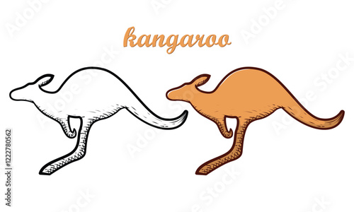 kangaroo hand drawn engrave style vector art icon