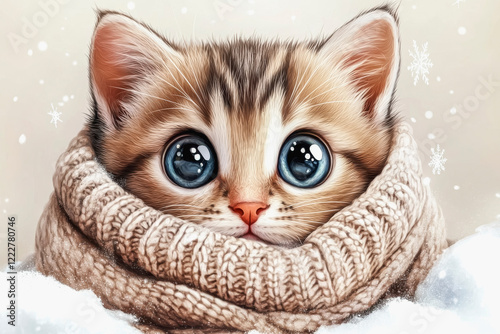 Wallpaper Mural Cute kitten in a cozy sweater surrounded by snowflakes – perfect for winter decoration Torontodigital.ca