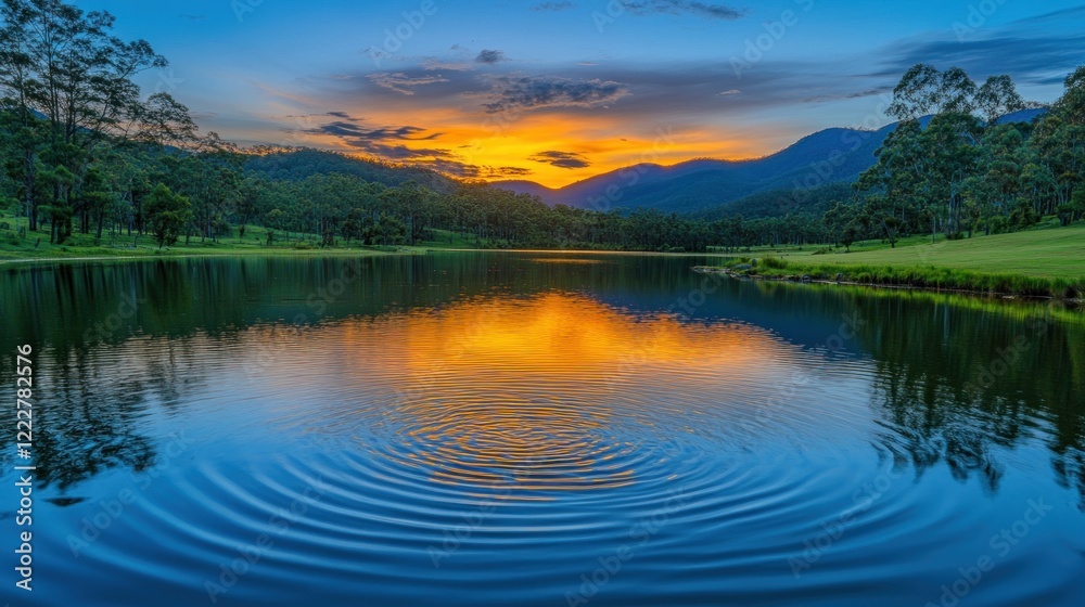 Fototapeta premium Serene Sunset Lake Reflecting Mountain Landscape