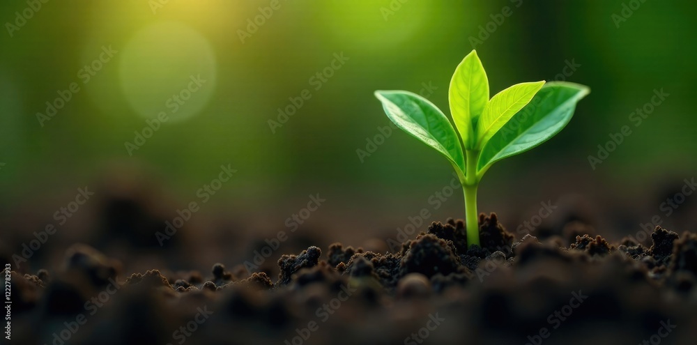 A small sprout pushing through damp soil with a few leaves, background, solo, nature A small sprout pushing through damp soil with a few leaves, background, solo, nature