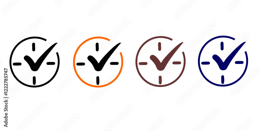 Fototapeta premium Check mark on clock vector icon set