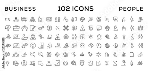 Business people line icons set. Teamwork, human resources, meeting, partnership, workgroup, success, leadership icon