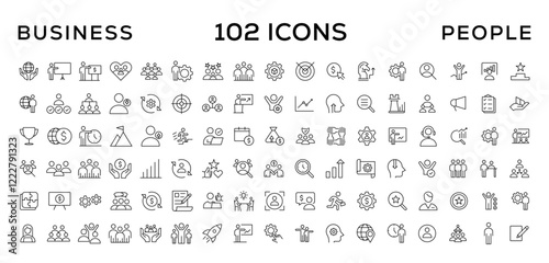 Business people line icons set. Teamwork, human resources, meeting, partnership, workgroup, success, leadership icon