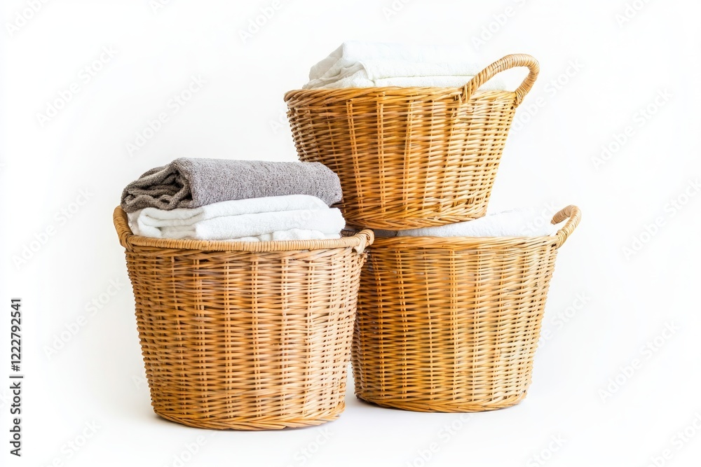 Obraz premium Stacked Wicker Laundry Baskets - A Stylish and Practical Home Storage Solution
