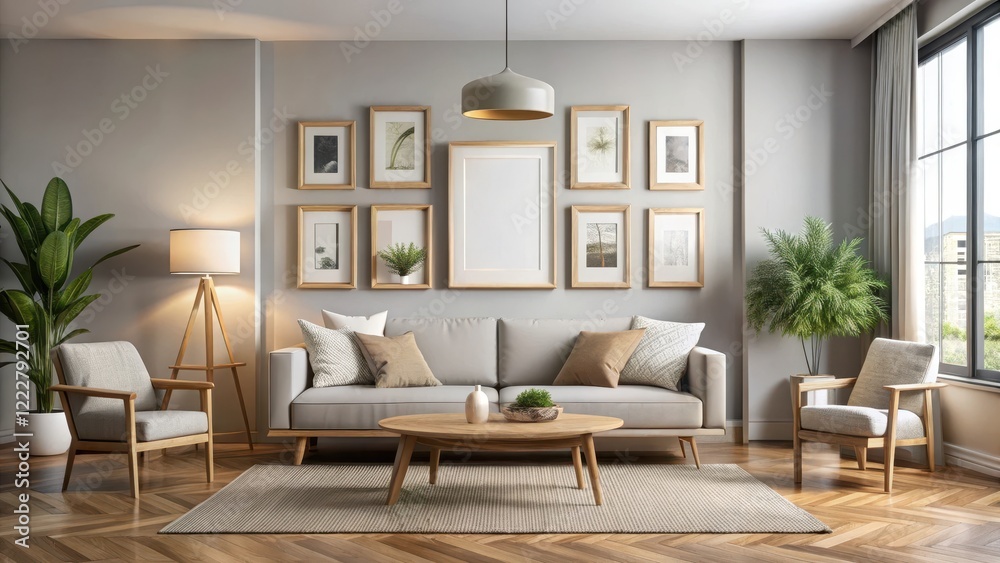 Fototapeta premium Frame Gallery Mockup at Home , Modern Furniture, Interior Design