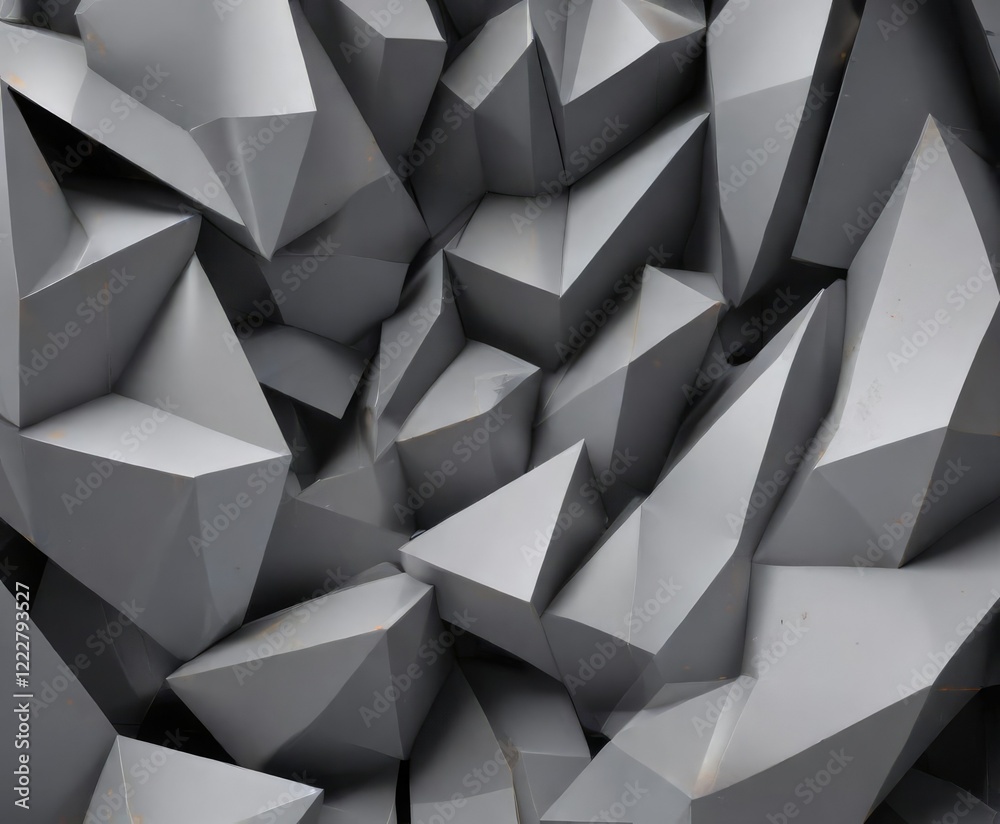 Fototapeta premium Gray geometric background with overlapping shapes and lines, abstract art, digital art