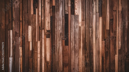 Natural wood texture featuring a rich blend of warm browns and subtle tans arranged vertically, emphasizing the organic patterns and rustic appeal. photo