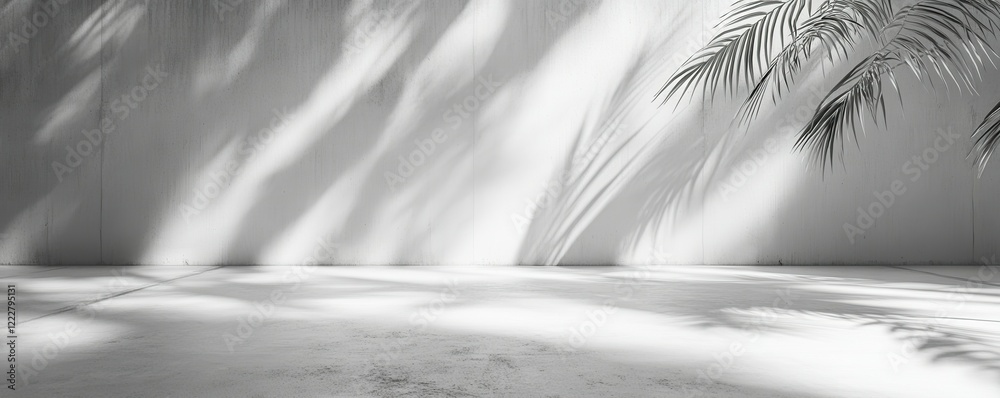 Sunlight casting palm shadows on concrete wall with minimalist design Sunlight casting palm shadows on concrete wall with minimalist design