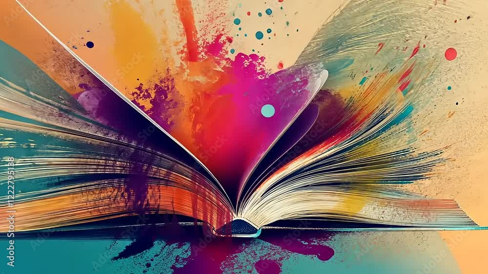 An Open Book Exploding with Abstract Colorful Paint Splatter