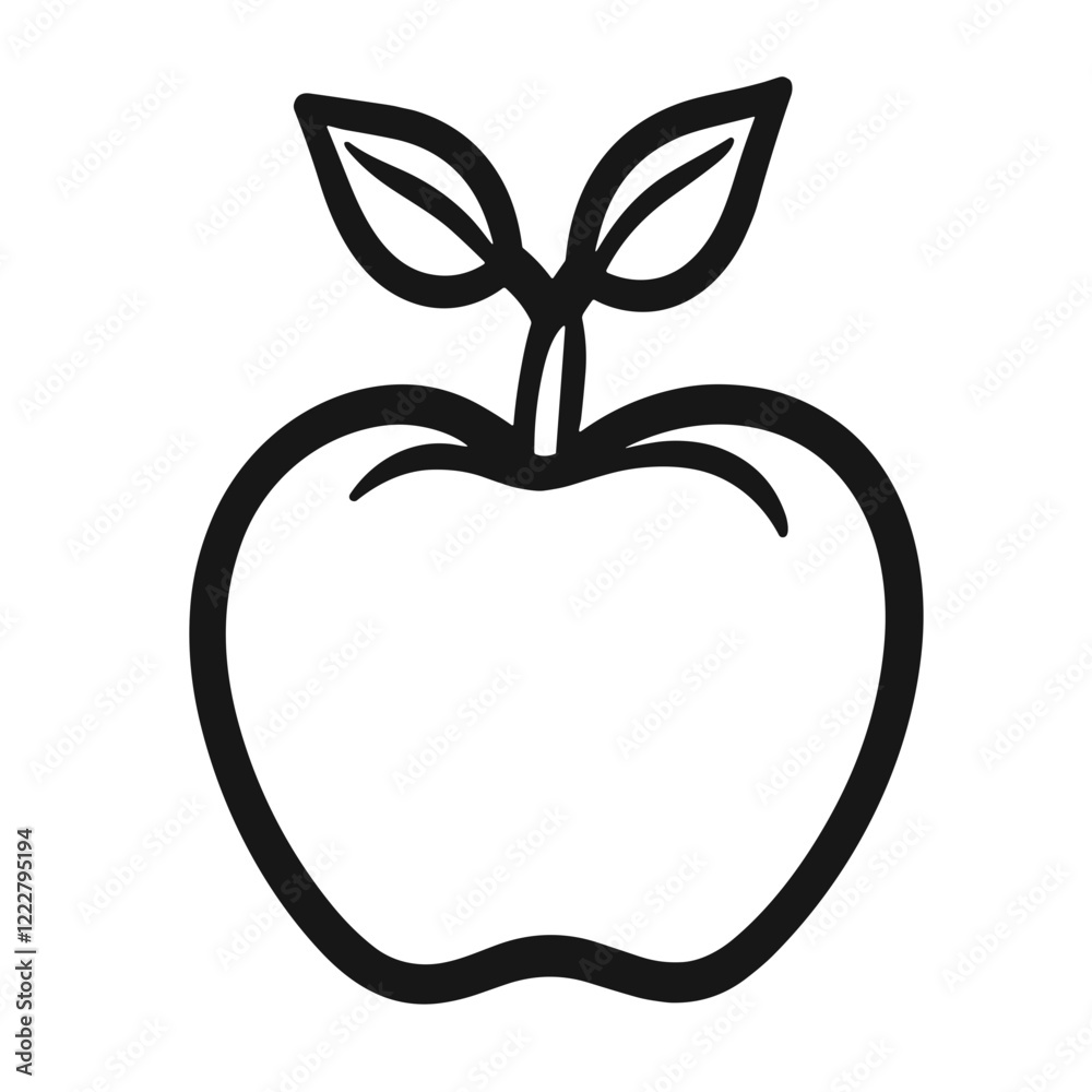 Stylized black apple illustration on white background, minimalist design Stylized black apple illustration on white background, minimalist design