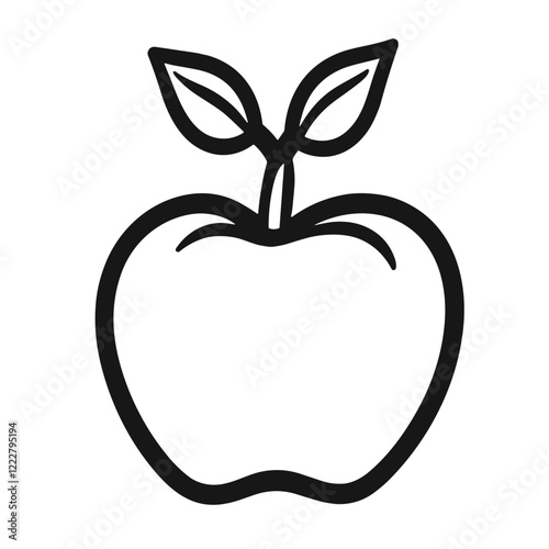 Stylized black apple illustration on white background, minimalist design