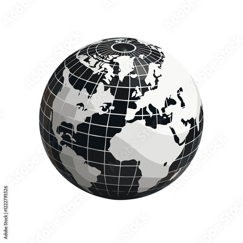 Black and white globe representing Earth, global connectivity