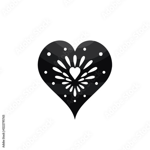 Elegant black heart design with intricate pattern, love symbolism