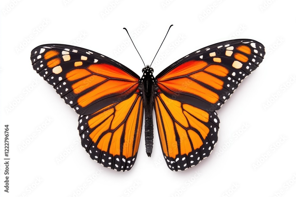 Fototapeta premium A stunning Monarch butterfly with vibrant orange and black wings displayed against a white background
