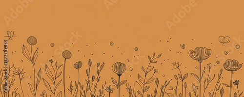 A minimalist illustration of flowers against an orange background, evoking nature and tranquility.
