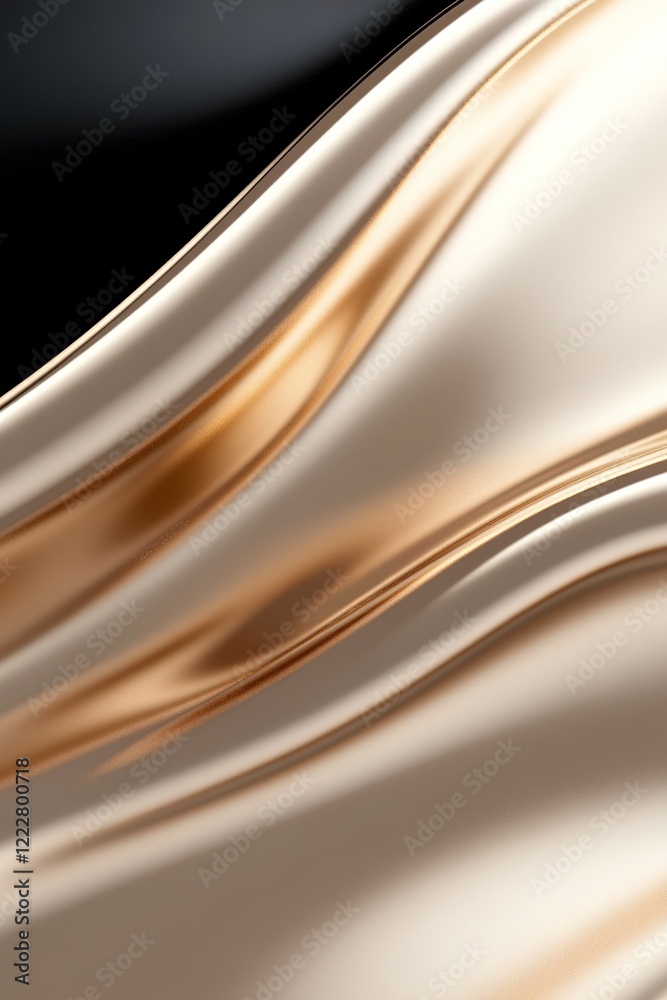 Obraz premium Smooth golden waves cascade in layers against a black or white matte background. The reflective textures create a sleek, dynamic atmosphere with ample space for text