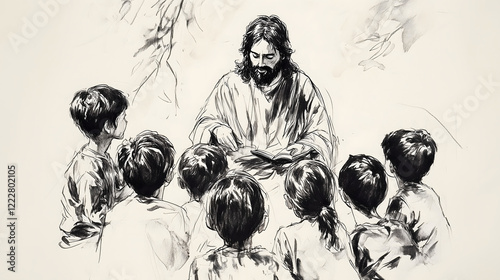 Jesus Blessing Children With Compassion and Love in a Quiet Moment