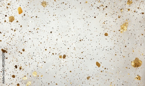 Gold glittery surface with a lot of small gold specks. The surface is white and the gold specks are scattered all over it