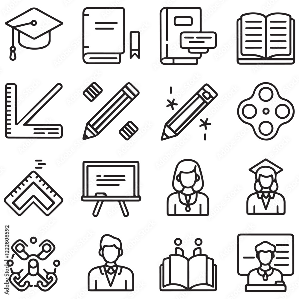Set of outline icons related to education. Linear icon collection. Editable stroke. Vector illustration Set of outline icons related to education. Linear icon collection. Editable stroke. Vector illustration