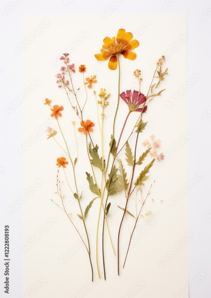 Naklejka premium Real Pressed a single minimal colorful wildflowers painting plant herb.