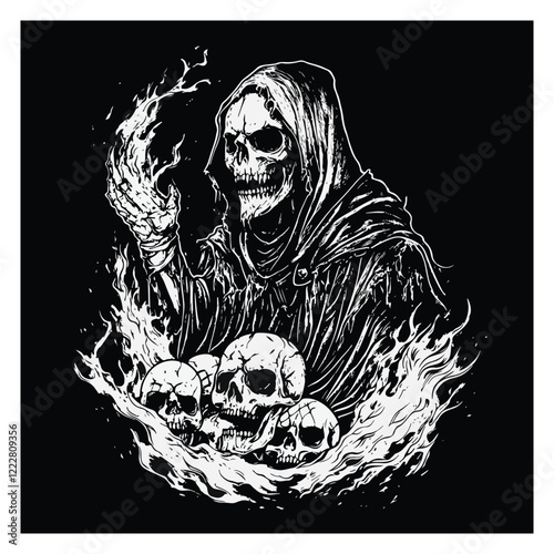 black and white background with skull