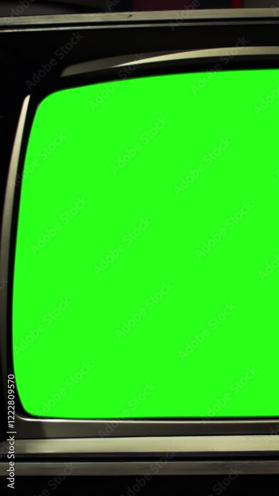 Vintage CRT Television Turning On and Off with Green Screen and Static - Vertical 4K