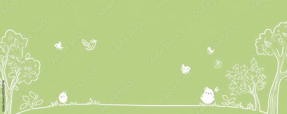 A whimsical illustration featuring birds and trees on a soft green background. A whimsical illustration featuring birds and trees on a soft green background.