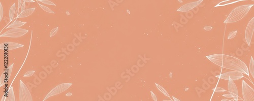 A soft peach background with delicate white floral outlines, creating a serene and elegant design.