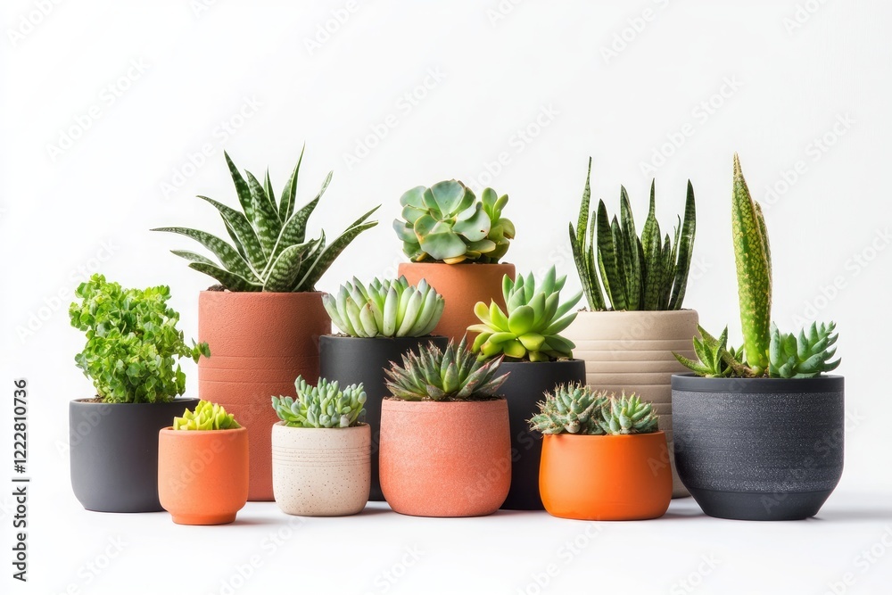 Fototapeta premium A Collection of Succulents in Stylish Pots - A Delightful Home Decor