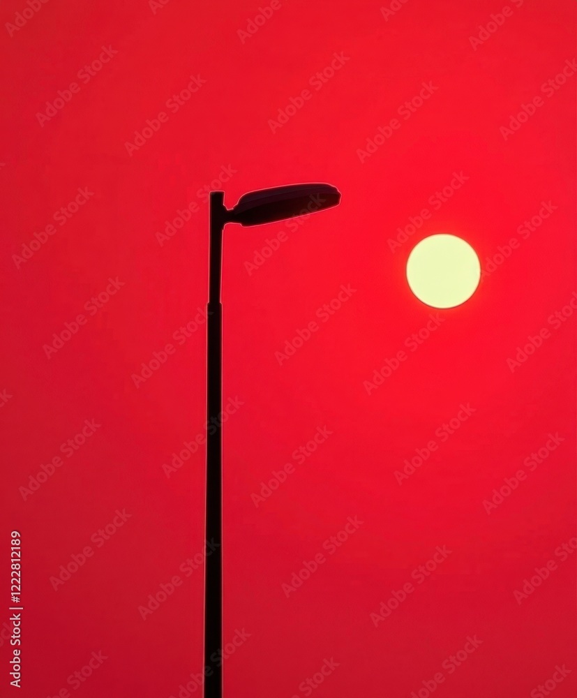 Red sky with silhouetted streetlamp at sunset Red sky with silhouetted streetlamp at sunset