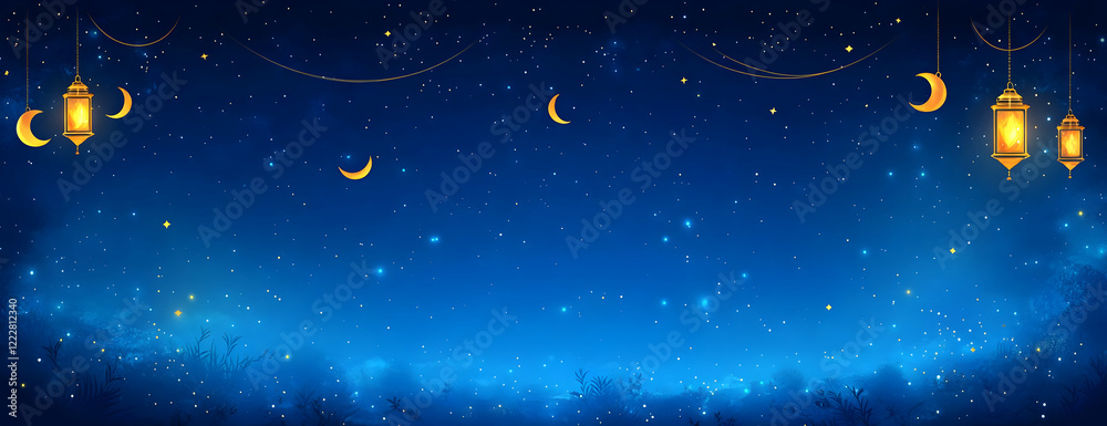 Naklejka premium Night Sky Lanterns Festive Background