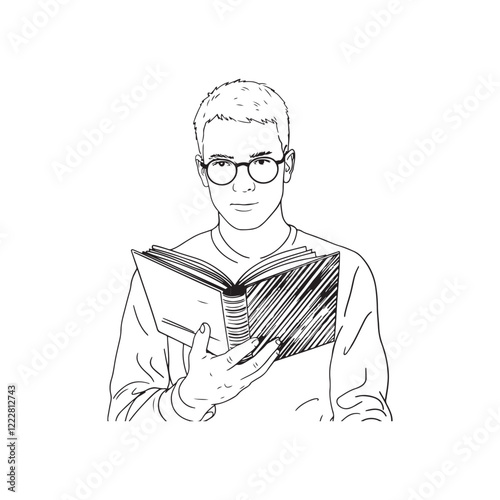 Man Reading Book Design - Minimalist Digital Line Art for Men Reading - Man Reading Book Vector - Man Reading Book Doodle - Reading Illustration - Man Reading Book Line Art
