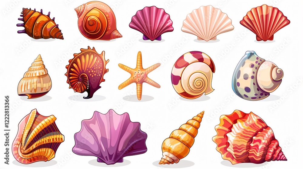 Sea Shell Marine Shells Line Icons Set on White Background