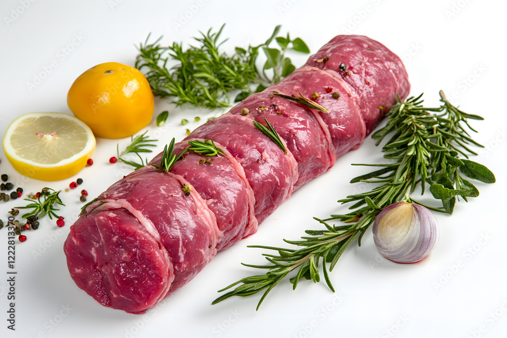 Raw Beef Steak with Peppercorns, Rosemary, and Vegetables Raw Beef Steak with Peppercorns, Rosemary, and Vegetables