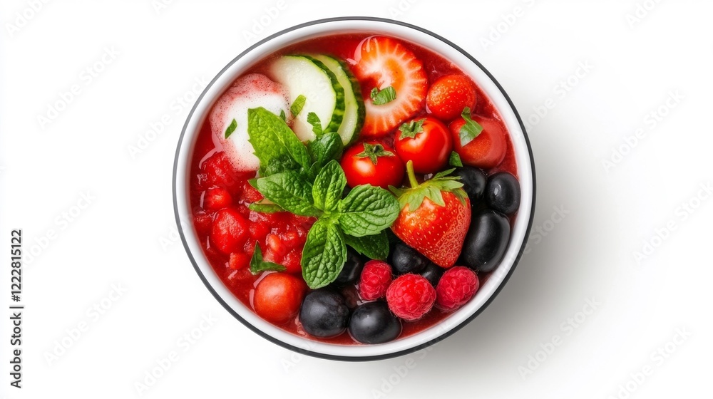 Fruit Salad with Fresh Berries and Mint on White Background. Generative AI