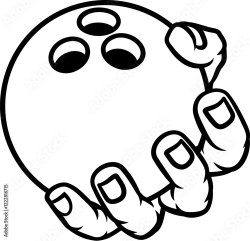 A mascot person hand or fist holding a bowling ball