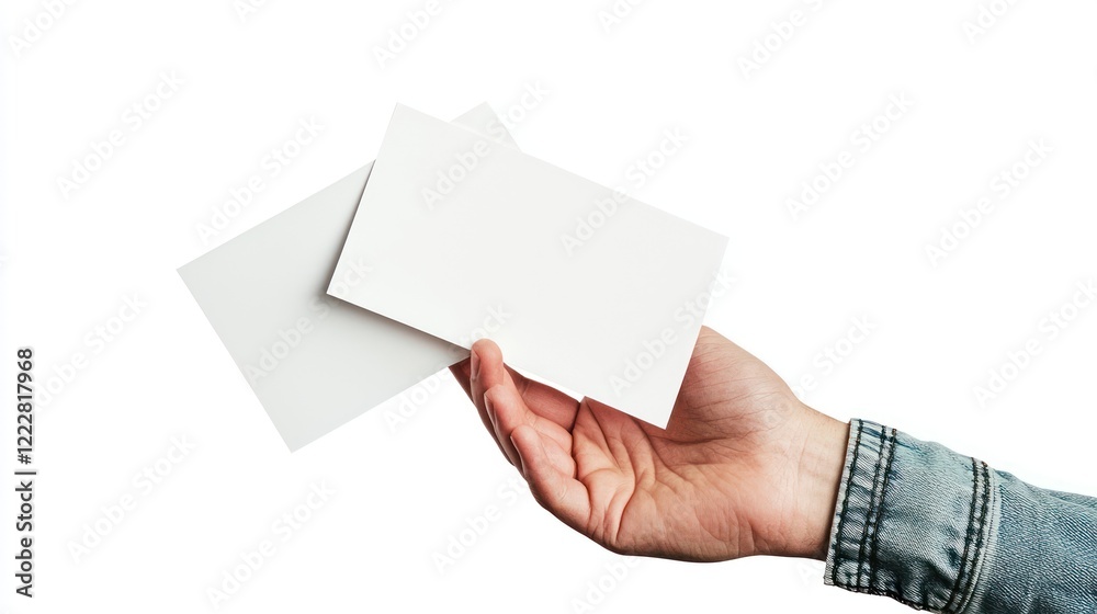 Obraz premium A hand holding two blank cards against a white background.