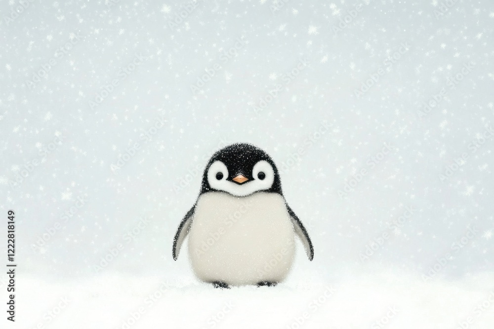 Fototapeta premium Cute baby penguin in snowy landscape