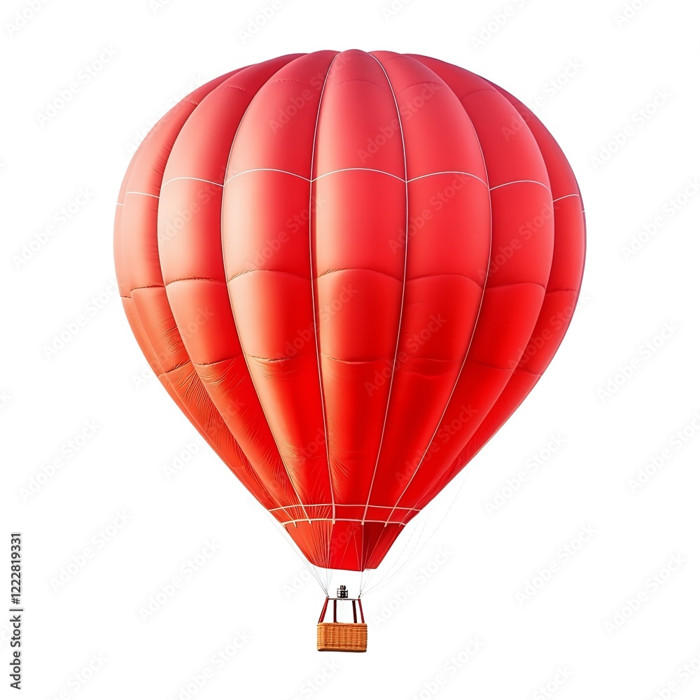 Fototapeta premium A vibrant red hot air balloon floats gracefully against a clear white background, ready for an exciting adventure