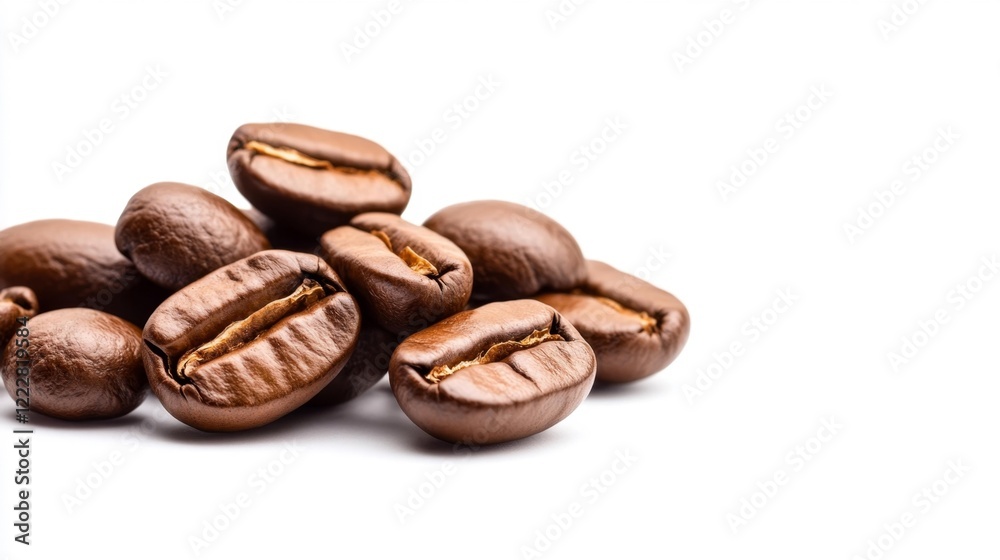 Naklejka premium Coffee beans and a white cup with brewed espresso. Generative AI