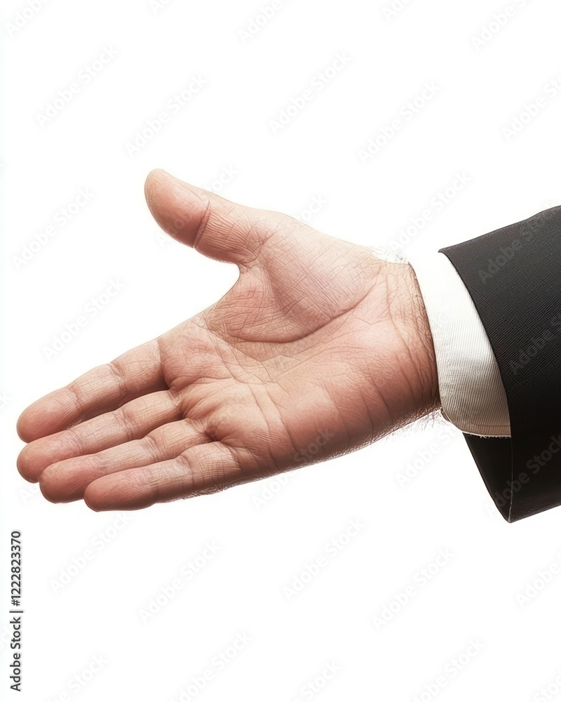 A business hand extended for a handshake, symbolizing greeting or agreement. A business hand extended for a handshake, symbolizing greeting or agreement.