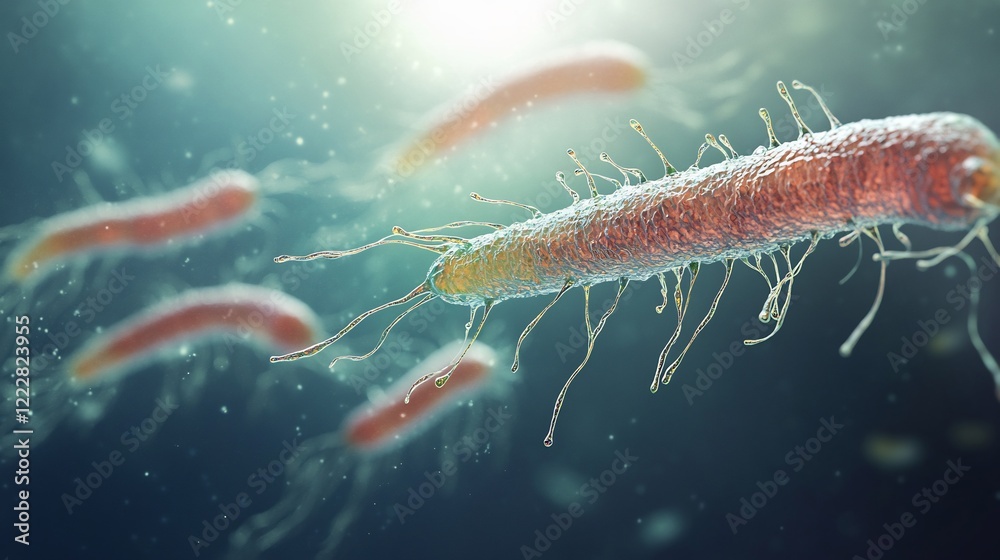 Obraz premium Depiction of flagella showcasing bacterial movement in liquid environments under high magnification