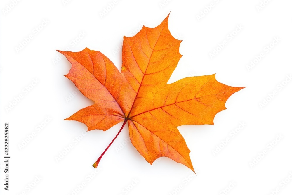 Fototapeta premium Vibrant orange maple leaf isolated on a white background, showcasing autumn colors and textures