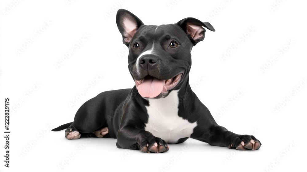 American Pit Bull Terrier dog on white background relaxed and adorable. Generative AI American Pit Bull Terrier dog on white background relaxed and adorable. Generative AI